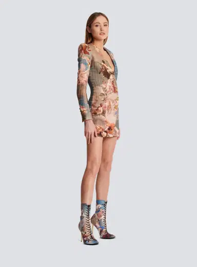 Balmain Sky printed monogrammed jacquard wrap dress | Thumbnail 3 Balmain Sky printed monogrammed jacquard wrap dress | Thumbnail 3