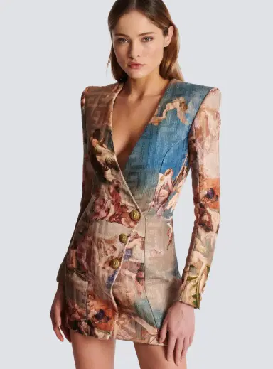 Balmain Sky printed monogrammed jacquard wrap dress | Thumbnail 5 Balmain Sky printed monogrammed jacquard wrap dress | Thumbnail 5