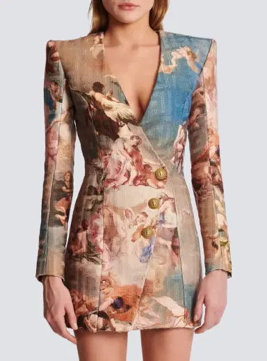 Balmain Sky printed monogrammed jacquard wrap dress | Thumbnail 8 Balmain Sky printed monogrammed jacquard wrap dress | Thumbnail 8