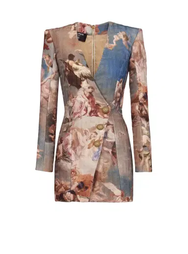Balmain Sky printed monogrammed jacquard wrap dress | Thumbnail 1 Balmain Sky printed monogrammed jacquard wrap dress | Thumbnail 1