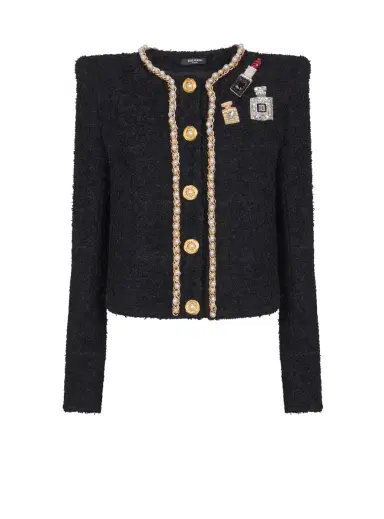 Balmain Patches Pearls Chains Detail Jacket | Thumbnail 1 Balmain Patches Pearls Chains Detail Jacket | Thumbnail 1