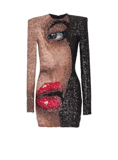 Balmain Short embroidered dress with Face motif | Thumbnail 1 Balmain Short embroidered dress with Face motif | Thumbnail 1