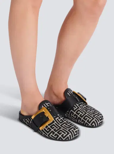 Balmain Anthem mules in jacquard canvas with PB monogram | Thumbnail 2 Balmain Anthem mules in jacquard canvas with PB monogram | Thumbnail 2