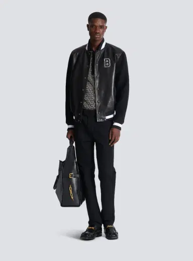 Balmain Varsity lambskin leather and wool jacket | Thumbnail 2 Balmain Varsity lambskin leather and wool jacket | Thumbnail 2