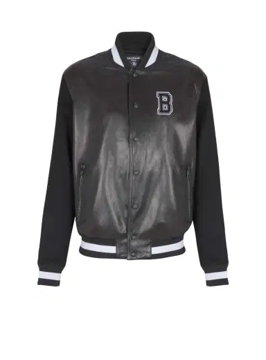 Balmain Varsity lambskin leather and wool jacket | Thumbnail 1 Balmain Varsity lambskin leather and wool jacket | Thumbnail 1