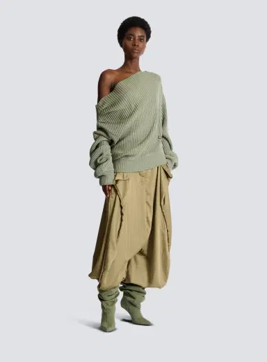 Balmain Draped asymmetrical jumper in ribbed silk knit | Thumbnail 3 Balmain Draped asymmetrical jumper in ribbed silk knit | Thumbnail 3