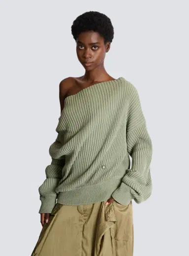 Balmain Draped asymmetrical jumper in ribbed silk knit | Thumbnail 6 Balmain Draped asymmetrical jumper in ribbed silk knit | Thumbnail 6