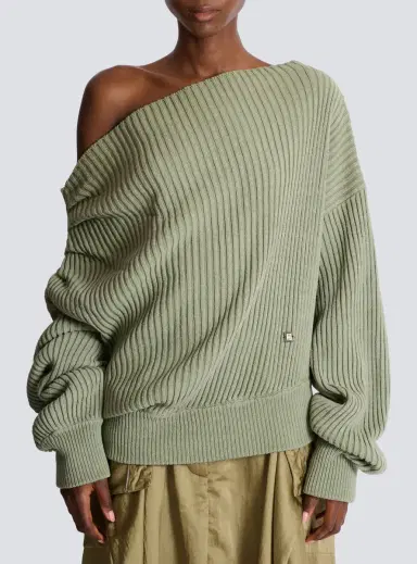 Balmain Draped asymmetrical jumper in ribbed silk knit | Thumbnail 8 Balmain Draped asymmetrical jumper in ribbed silk knit | Thumbnail 8