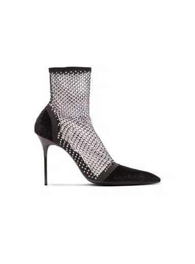 Balmain Mesh heeled ankle boots with velvet and rhinestones | Thumbnail 1 Balmain Mesh heeled ankle boots with velvet and rhinestones | Thumbnail 1