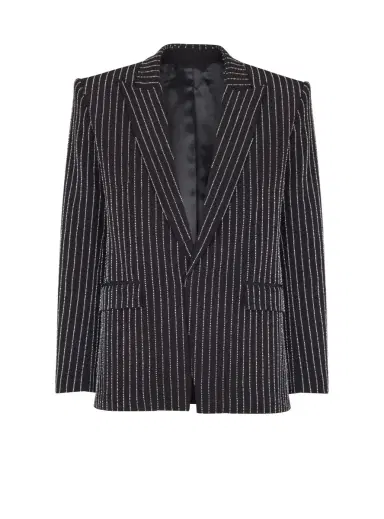 Balmain 1-button wool jacket with crystal stripes | Thumbnail 1 Balmain 1-button wool jacket with crystal stripes | Thumbnail 1