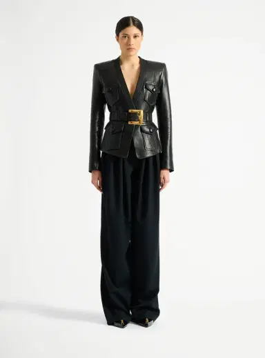 Balmain 1-button belted leather jacket | Thumbnail 3 Balmain 1-button belted leather jacket | Thumbnail 3
