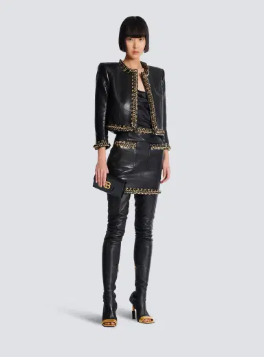Balmain Lambskin edge-to-edge jacket with chain trim | Thumbnail 2 Balmain Lambskin edge-to-edge jacket with chain trim | Thumbnail 2