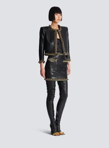 Balmain Lambskin edge-to-edge jacket with chain trim | Thumbnail 3 Balmain Lambskin edge-to-edge jacket with chain trim | Thumbnail 3