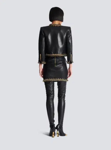 Balmain Lambskin edge-to-edge jacket with chain trim | Thumbnail 4 Balmain Lambskin edge-to-edge jacket with chain trim | Thumbnail 4