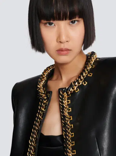 Balmain Lambskin edge-to-edge jacket with chain trim | Thumbnail 5 Balmain Lambskin edge-to-edge jacket with chain trim | Thumbnail 5