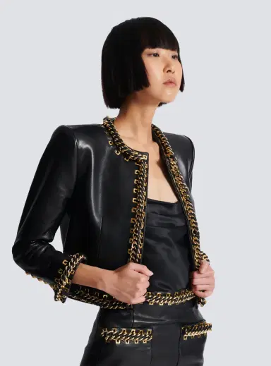 Balmain Lambskin edge-to-edge jacket with chain trim | Thumbnail 7 Balmain Lambskin edge-to-edge jacket with chain trim | Thumbnail 7