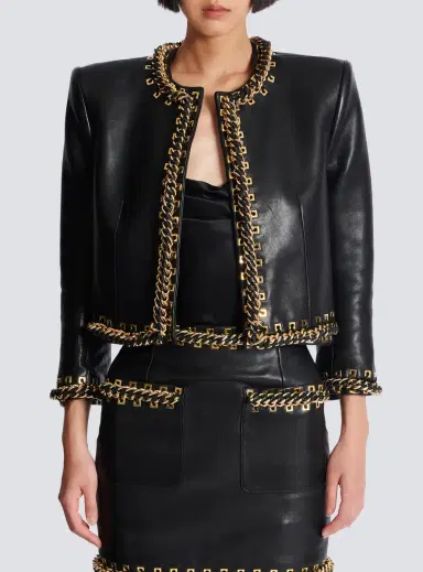 Balmain Lambskin edge-to-edge jacket with chain trim | Thumbnail 8 Balmain Lambskin edge-to-edge jacket with chain trim | Thumbnail 8