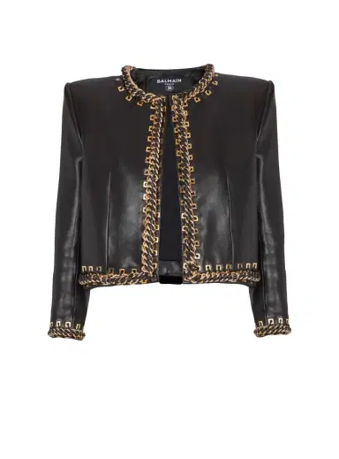 Balmain Lambskin edge-to-edge jacket with chain trim | Thumbnail 1 Balmain Lambskin edge-to-edge jacket with chain trim | Thumbnail 1