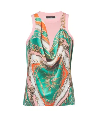 Balmain Trompe-l'ail-style Foulard print vest top | Thumbnail 1 Balmain Trompe-l'ail-style Foulard print vest top | Thumbnail 1