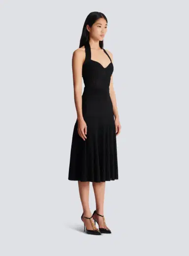 Balmain Halterneck pleated knit midi dress | Thumbnail 3 Balmain Halterneck pleated knit midi dress | Thumbnail 3