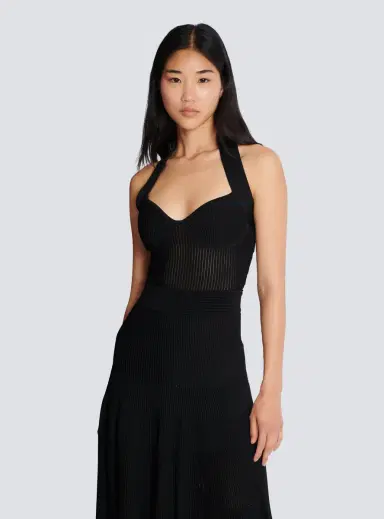 Balmain Halterneck pleated knit midi dress | Thumbnail 7 Balmain Halterneck pleated knit midi dress | Thumbnail 7