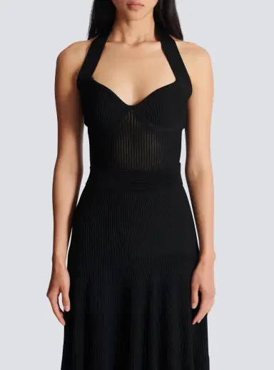 Balmain Halterneck pleated knit midi dress | Thumbnail 8 Balmain Halterneck pleated knit midi dress | Thumbnail 8