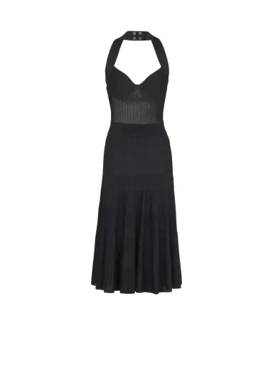 Balmain Halterneck pleated knit midi dress | Thumbnail 1 Balmain Halterneck pleated knit midi dress | Thumbnail 1