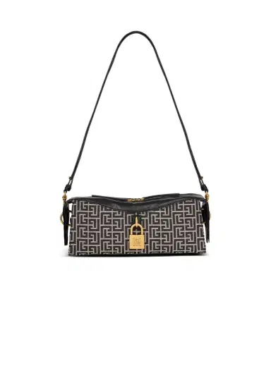 Balmain Pulse shoulder bag in monogram jacquard and calfskin | Thumbnail 1 Balmain Pulse shoulder bag in monogram jacquard and calfskin | Thumbnail 1