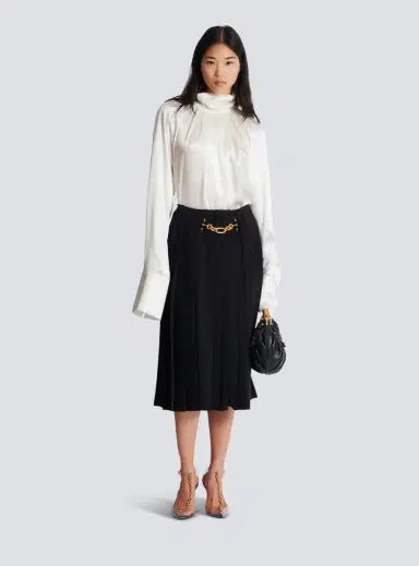 Balmain Pleated silk midi skirt with embellished detail | Thumbnail 2 Balmain Pleated silk midi skirt with embellished detail | Thumbnail 2