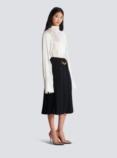 Balmain Pleated silk midi skirt with embellished detail | Thumbnail 3 Balmain Pleated silk midi skirt with embellished detail | Thumbnail 3