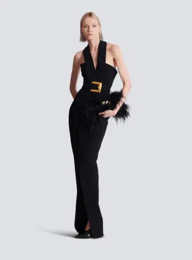 Balmain Long crepe dress with belt | Thumbnail 2 Balmain Long crepe dress with belt | Thumbnail 2