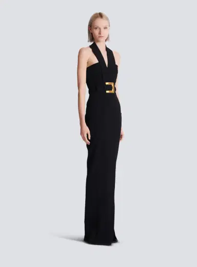Balmain Long crepe dress with belt | Thumbnail 3 Balmain Long crepe dress with belt | Thumbnail 3