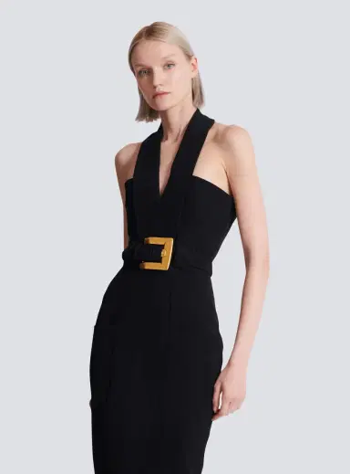 Balmain Long crepe dress with belt | Thumbnail 5 Balmain Long crepe dress with belt | Thumbnail 5