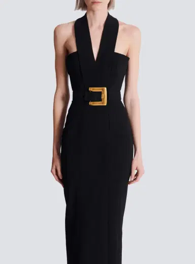 Balmain Long crepe dress with belt | Thumbnail 7 Balmain Long crepe dress with belt | Thumbnail 7
