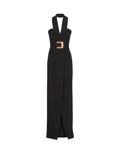 Balmain Long crepe dress with belt | Thumbnail 1 Balmain Long crepe dress with belt | Thumbnail 1