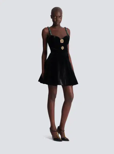 Balmain Embellished strappy velvet dress | Thumbnail 3 Balmain Embellished strappy velvet dress | Thumbnail 3