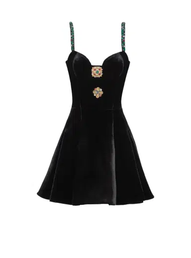 Balmain Embellished strappy velvet dress | Thumbnail 1 Balmain Embellished strappy velvet dress | Thumbnail 1