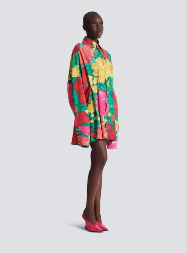 Balmain Crepe shirt dress with roses print | Thumbnail 3 Balmain Crepe shirt dress with roses print | Thumbnail 3