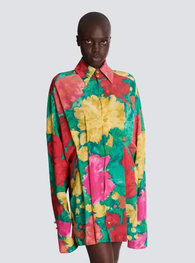 Balmain Crepe shirt dress with roses print | Thumbnail 6 Balmain Crepe shirt dress with roses print | Thumbnail 6