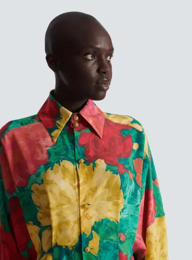 Balmain Crepe shirt dress with roses print | Thumbnail 7 Balmain Crepe shirt dress with roses print | Thumbnail 7