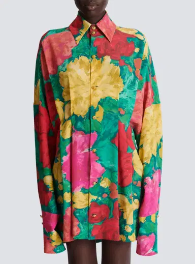 Balmain Crepe shirt dress with roses print | Thumbnail 8 Balmain Crepe shirt dress with roses print | Thumbnail 8