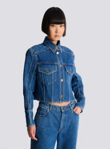 Balmain Cropped faded denim jacket | Thumbnail 7 Balmain Cropped faded denim jacket | Thumbnail 7