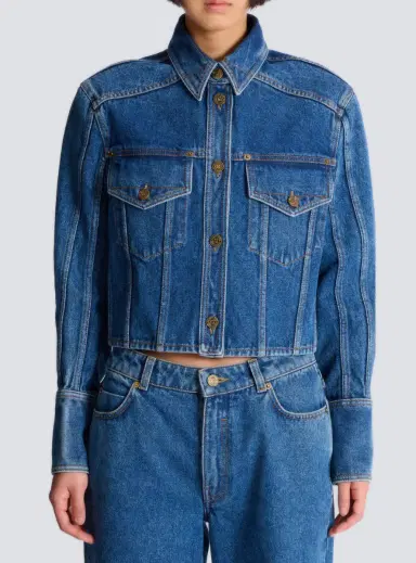 Balmain Cropped faded denim jacket | Thumbnail 8 Balmain Cropped faded denim jacket | Thumbnail 8