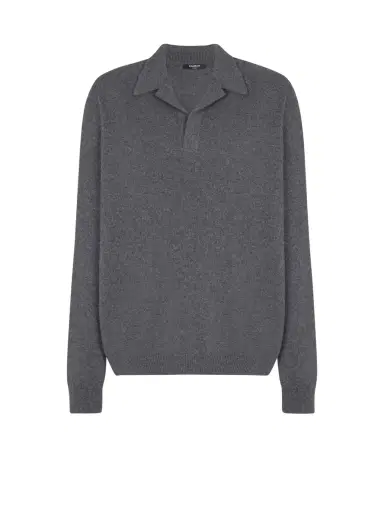 Balmain Long-sleeved polo shirt in eco-cashmere | Thumbnail 1 Balmain Long-sleeved polo shirt in eco-cashmere | Thumbnail 1