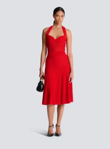 Balmain Halterneck pleated knit midi dress | Thumbnail 2 Balmain Halterneck pleated knit midi dress | Thumbnail 2