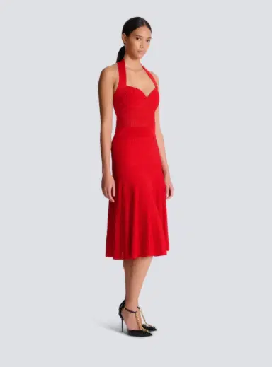 Balmain Halterneck pleated knit midi dress | Thumbnail 3 Balmain Halterneck pleated knit midi dress | Thumbnail 3