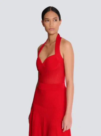 Balmain Halterneck pleated knit midi dress | Thumbnail 6 Balmain Halterneck pleated knit midi dress | Thumbnail 6