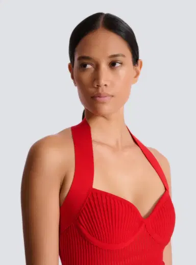 Balmain Halterneck pleated knit midi dress | Thumbnail 7 Balmain Halterneck pleated knit midi dress | Thumbnail 7