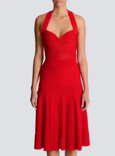 Balmain Halterneck pleated knit midi dress | Thumbnail 8 Balmain Halterneck pleated knit midi dress | Thumbnail 8