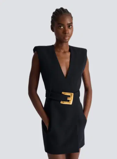 Balmain Short belted grain de poudre dress | Thumbnail 5 Balmain Short belted grain de poudre dress | Thumbnail 5